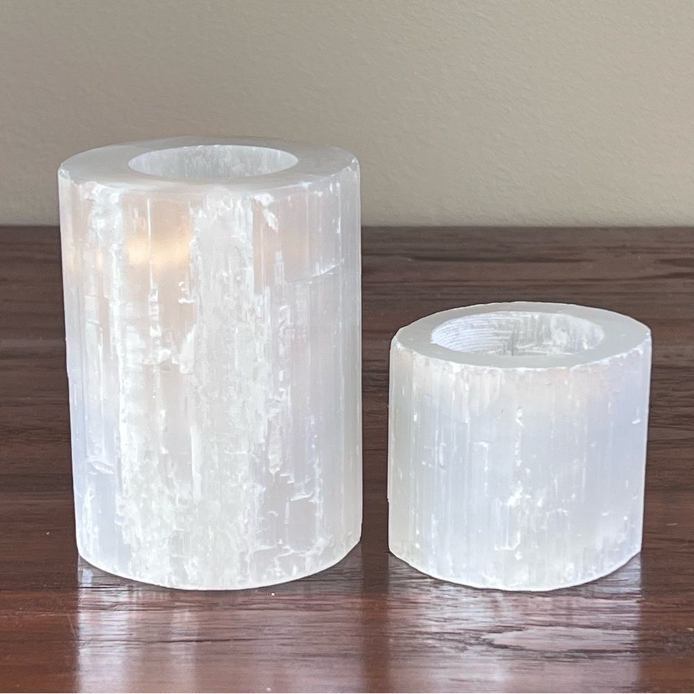 Selenite Raw Edge  Candle Holder Crystal Home decor Set Of 2